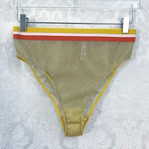 Intimately Free People Shimmer Sheer Panty With Striped Elastic Waist Size M EUC
